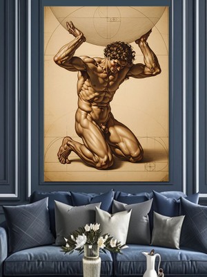 Artmeg Atlas Heykeli Kaslı Adam Dekoratif Kanvas - Mdf Ahşap Tablo