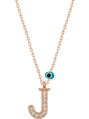Aya Diamond Gümüş Nazar Rose J Harfi Kadın Kolye