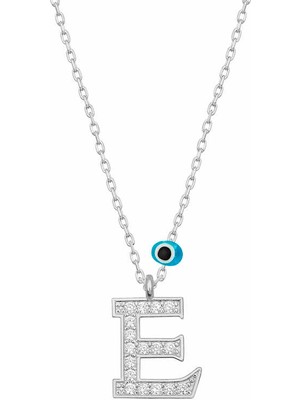 Aya Diamond Gümüş Nazar Rodyum E Harfi Kadın Kolye