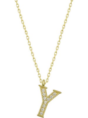 Aya Diamond Gümüş Gold Y Harfi Kadın Kolye