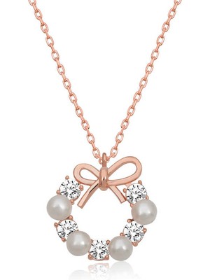 Aya Diamond Gümüş Rose Inci Kurdele Kadın Kolye