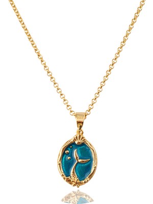Masaliko Yıldız Balığı Cameo Gümüş Kolye – 925 Ayar, Mine & Zirkon Taşlı, Altın Kaplama, Çift Taraflı (MS3856)