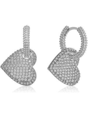 Aya Diamond Gümüş Halka Kalp Bayan Küpe
