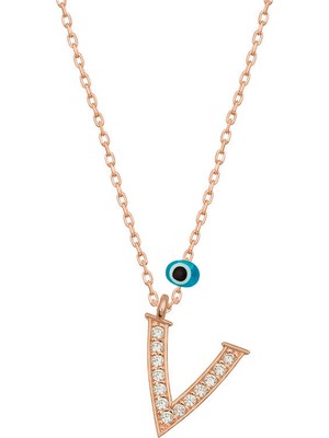 Aya Diamond Gümüş Nazar Rose V Harfi Kadın Kolye