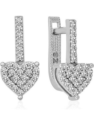 Aya Diamond Gümüş Sallantılı Kalp Taşlı Küpe