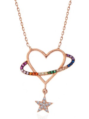 Aya Diamond Gümüş Rose Kalp Yıldız Kadın Kolye