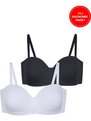 Koza İç Giyim 2'li Paket - Kadın Dolgusuz Pamuklu Fitilli Straplez Sütyen