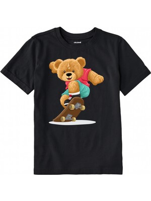 Colermi Pamuk Kumaş Çocuk Tişörtü – Skater Bear Ayıcık Baskılı Çocuk T-Shirt