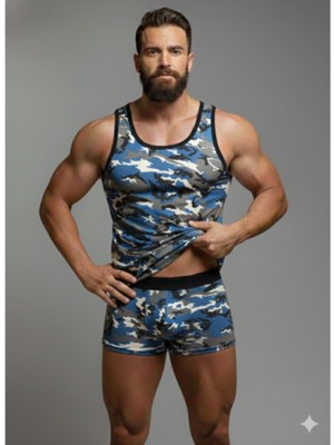 Marsilyan Erkek Kamuflaj Tank Top Boxer Iç Çamaşır Takımı
