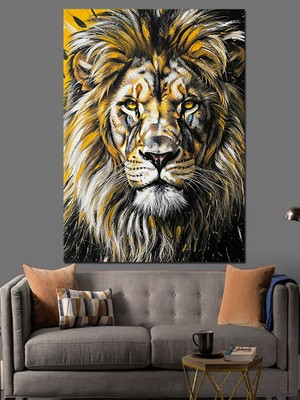 Artmeg Vahşi Aslan Portre Kral Dekoratif Kanvas - Mdf Ahşap Tablo
