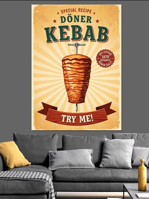Artmeg Döner Kebap Restoran Afişi "dene Beni !" Sloganlı Dekoratif Kanvas - Mdf Ahşap Tablo