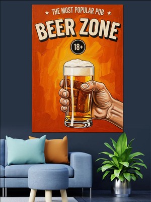 Artmeg Bira Bölgesi Uyarı Işareti Dekoratif Kanvas - Mdf Ahşap Tablo