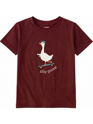 Colermi Pamuk Kumaş Çocuk Tişörtü – Scooter Süren Ördek Baskılı T-Shirt