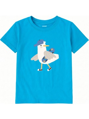 Colermi Pamuk Kumaş Çocuk Tişörtü – Skateboard Martı Baskılı Çocuk T-Shirt