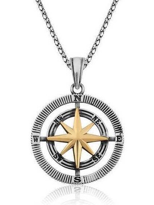 Aya Diamond Gümüş Pusula Unisex Kolye