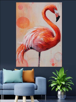 Tablomega Pembe Flamingo Kuşu Illüstrasyon Dekoratif Kanvas - Mdf Ahşap Tablo