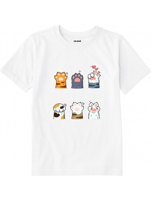 Colermi Pamuk Kumaş Çocuk Tişörtü – Kedi Patileri Baskılı