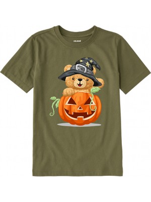 Colermi Pamuk Kumaş Çocuk Tişörtü – Halloween Bear Ayıcık Baskılı Çocuk T-Shirt