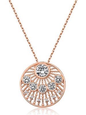 Aya Diamond Gümüş Rose Etnik Desenli Rose Bayan Kolye