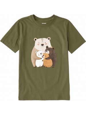 Colermi Pamuk Kumaş Çocuk Tişörtü – Sarılmayı Seven Ayı Ailesi Baskılı