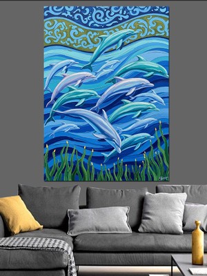 Tablomega Soyut Dalgalar Yunuslar Renk Sanatı Dekoratif Kanvas - Mdf Ahşap Tablo