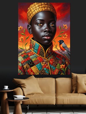 Tablomega Afrikalı Çocuk ve Kuş Dekoratif Kanvas - Mdf Ahşap Tablo