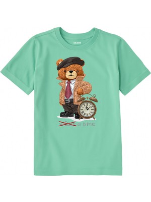 Colermi Pamuk Kumaş Çocuk Tişörtü – Time Bear Ayıcık Baskılı Çocuk T-Shirt