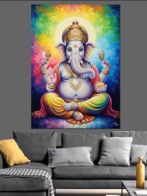 Tablomega Fil Başlı Hint Tanrısı Dekoratif Kanvas - Mdf Ahşap Tablo