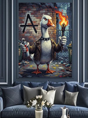 Tablomega Anarşi ve Ördek Dekoratif Kanvas - Mdf Ahşap Tablo