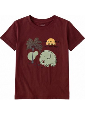 Colermi Pamuk Kumaş Çocuk Tişörtü – Tropikal Fil Baskılı Çocuk T-Shirt