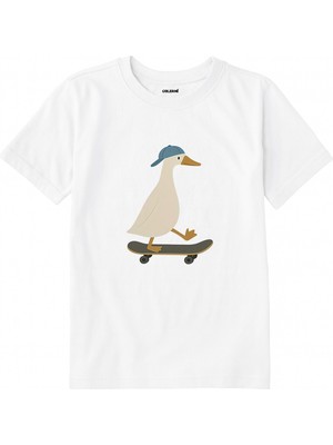 Colermi Pamuk Kumaş Çocuk Tişörtü – Kaykaycı Ördek Baskılı