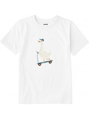 Colermi Pamuk Kumaş Çocuk Tişörtü – Scooter Süren Ördek Baskılı T-Shirt
