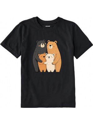 Colermi Pamuk Kumaş Çocuk Tişörtü – Bear Family Ayıcık Aile Baskılı Çocuk T-Shirt
