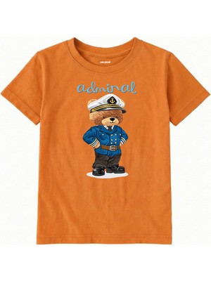 Colermi Pamuk Kumaş Çocuk Tişörtü – Admiral Bear Ayıcık Baskılı Çocuk T-Shirt