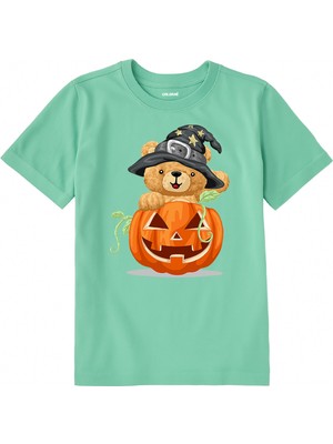 Colermi Pamuk Kumaş Çocuk Tişörtü – Halloween Bear Ayıcık Baskılı Çocuk T-Shirt
