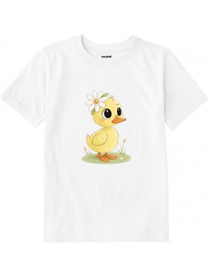 Colermi Pamuk Kumaş Çocuk Tişörtü – Daisy Duck Çiçekli Civciv Baskılı Çocuk T-Shirt