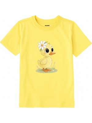 Colermi Pamuk Kumaş Çocuk Tişörtü – Daisy Duck Çiçekli Civciv Baskılı Çocuk T-Shirt