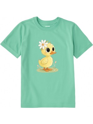 Colermi Pamuk Kumaş Çocuk Tişörtü – Daisy Duck Çiçekli Civciv Baskılı Çocuk T-Shirt