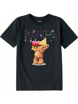 Colermi Pamuk Kumaş Çocuk Tişörtü – Party Bear Ayıcık Baskılı Çocuk T-Shirt