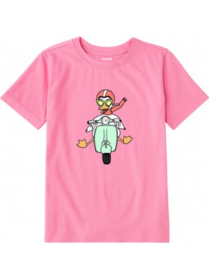 Colermi Pamuk Kumaş Çocuk Tişörtü – Motosikletli Ördek Baskılı Çocuk T-Shirt