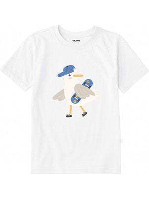 Colermi Pamuk Kumaş Çocuk Tişörtü – Skateboard Martı Baskılı Çocuk T-Shirt