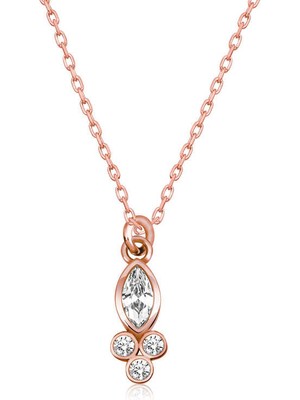 Aya Diamond Gümüş Rose Çiğ Damlası Mekik Tektaş Bayan Kolye