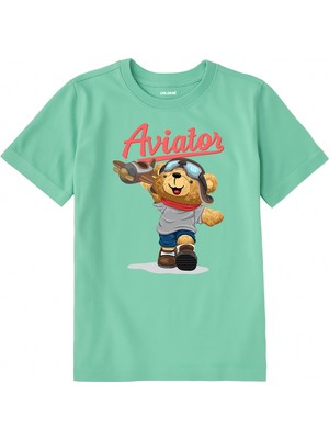 Colermi Pamuk Kumaş Çocuk Tişörtü – Aviator Bear Ayıcık Baskılı Çocuk T-Shirt
