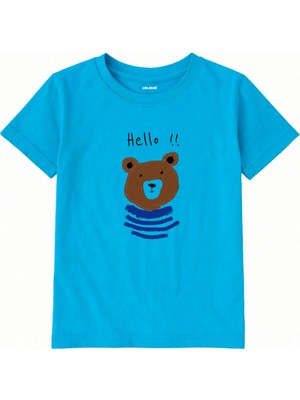 Colermi Pamuk Kumaş Çocuk Tişörtü – Hello Bear Ayıcık Baskılı Çocuk T-Shirt