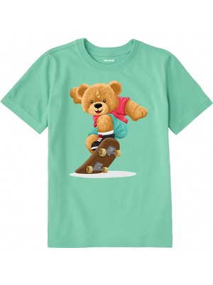 Colermi Pamuk Kumaş Çocuk Tişörtü – Skater Bear Ayıcık Baskılı Çocuk T-Shirt