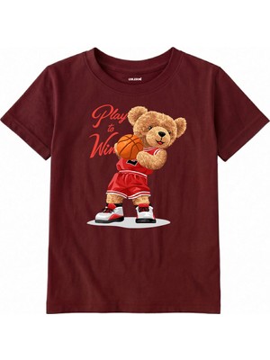 Colermi Pamuk Kumaş Çocuk Tişörtü – Play To Win Basket Bear Ayıcık Baskılı Çocuk T-Shirt