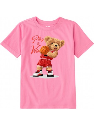 Colermi Pamuk Kumaş Çocuk Tişörtü – Play To Win Basket Bear Ayıcık Baskılı Çocuk T-Shirt