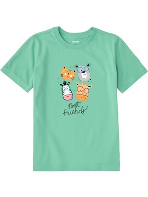 Colermi Pamuk Kumaş Çocuk Tişörtü – Best Friends Hayvan Baskılı Çocuk T-Shirt