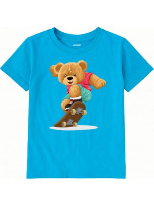 Colermi Pamuk Kumaş Çocuk Tişörtü – Skater Bear Ayıcık Baskılı Çocuk T-Shirt