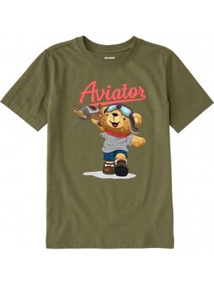 Colermi Pamuk Kumaş Çocuk Tişörtü – Aviator Bear Ayıcık Baskılı Çocuk T-Shirt